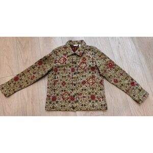 VTG Laura Ashley Tapestry Satin Beaded Button Up Jacket Over Shirt Sz M Browns